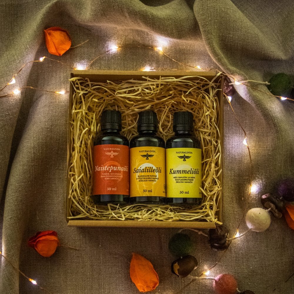 KINKEKOMPLEKT "ÕLIDE PEHME PUUDUTUS" (saialilleõli, kummeliõli, naistepunaõli)